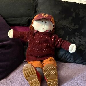 Harley by little souls Plush Doll with Burgundy Sweater and Orange Cap